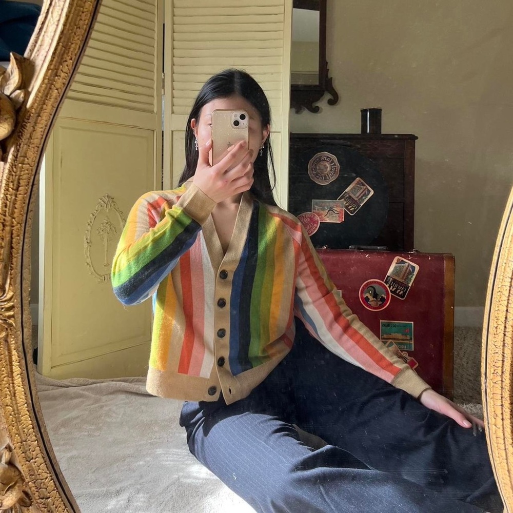 The Great rainbow striped cardigan